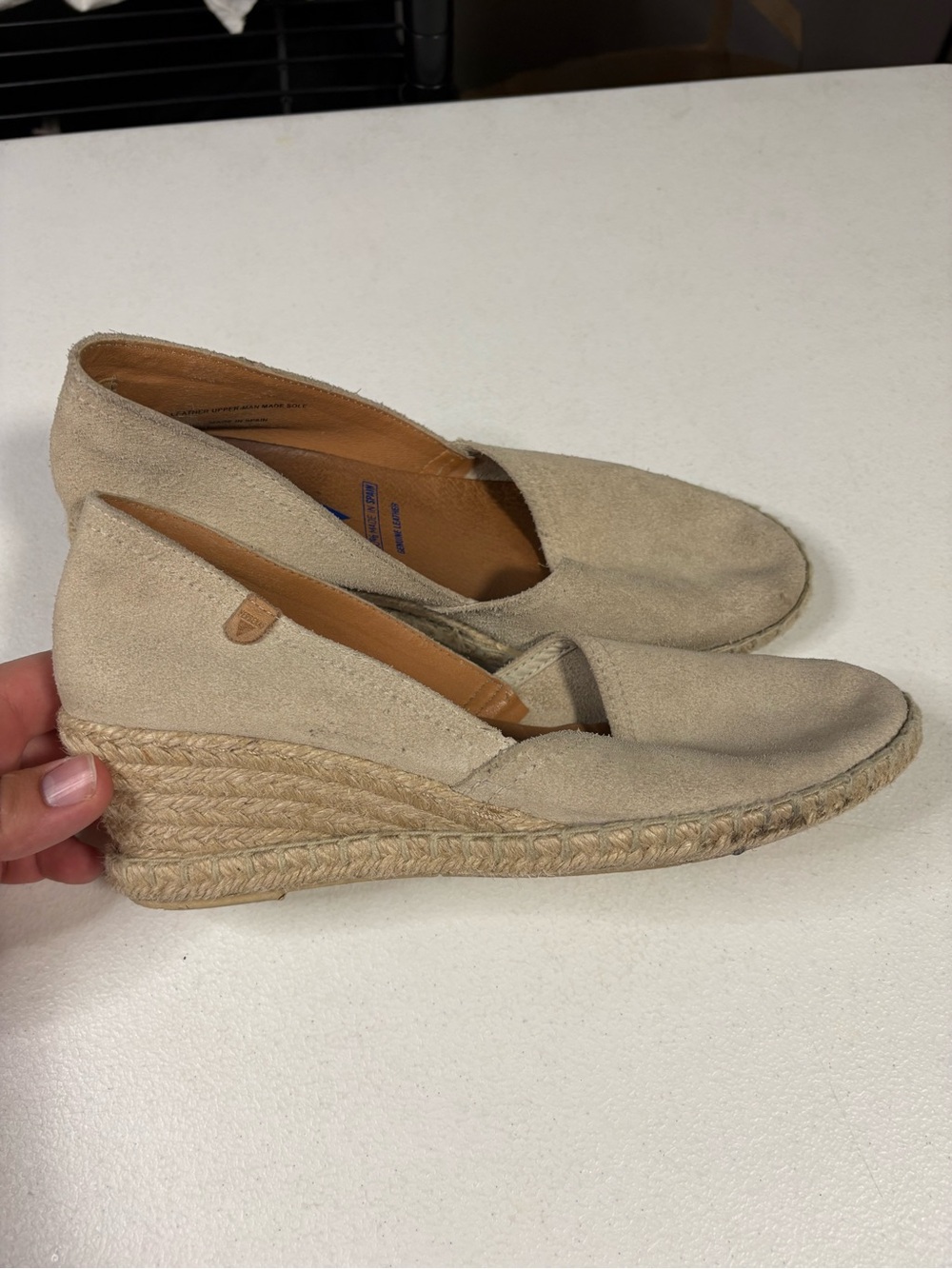 Verbenas Mamen Wedge Espadrilles Beige Suede Leather Jute Size 39